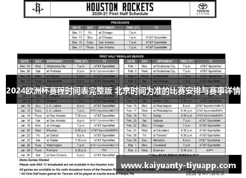 2024欧洲杯赛程时间表完整版 北京时间为准的比赛安排与赛事详情